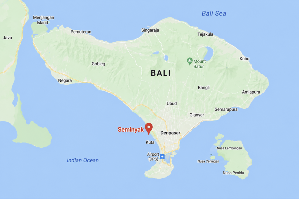 Bali map showing Seminyak and nearby areas